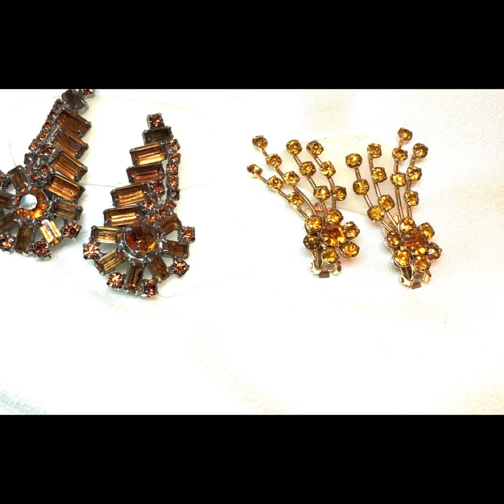 Two pairs of vintage amber rhinestone earrings